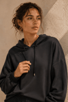 Siyah Modal Saten  Kapüşonlu Sweatshirt Takımı