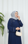  Büyük Beden Omuz Taş İşlemeli  Anne  Elbise İndigo HNT1002