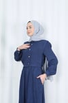  Düğme Detaylı Bolerolu Beli Lastikli Tesettür Elbise Lacivert  HNT8540