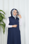 Kapüşonlu  Uzun  Kapitone Yelek Lacivert HNT8569