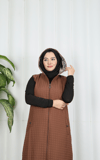  Kapüşonlu  Uzun  Kapitone Yelek Taba HNT8569