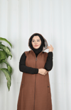  Kapüşonlu  Uzun  Kapitone Yelek Taba HNT8569