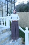 Astarlı Kemerli Çiçek Desenli Tül Etek Kahve  HNT1007
