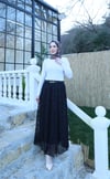 Astarlı Kemerli Çiçek Desenli Tül Etek  Siyah HNT1007