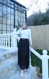Astarlı Kemerli Çiçek Desenli Tül Etek  Siyah HNT1007