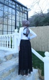 Astarlı Kemerli Çiçek Desenli Tül Etek  Siyah HNT1007