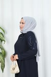 Baskılı Taşlı Büyük Beden Ferace Lacivert HNT1001
