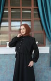 Bolerolu Beli Lastikli Tesettür Elbise Siyah HNT011