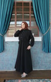 Bolerolu Beli Lastikli Tesettür Elbise Siyah HNT011