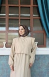 Bolerolu Beli Lastikli Tesettür Elbise Krem  HNT011