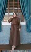 Bolerolu Beli Lastikli Tesettür Elbise Kahve  HNT011