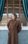 Bolerolu Beli Lastikli Tesettür Elbise Kahve  HNT011