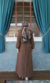 Bolerolu Beli Lastikli Tesettür Elbise Kahve  HNT011
