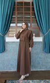 Bolerolu Beli Lastikli Tesettür Elbise Kahve  HNT011