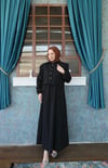 Bolerolu Beli Lastikli Tesettür Elbise Siyah HNT011