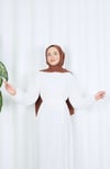 Boydan Piliseli Kuşaklı Şifon Elbise Beyaz  HNT8575