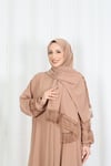 Dantel Detaylı  Şallı Namaz Elbisesi  Camel  HNT7068