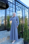 Düğme Detaylı Pileli Tesettür Elbise Açık Gri  HNT8528