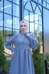 Düğme Detaylı Pileli Tesettür Elbise Açık Gri  HNT8528