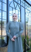 Düğme Detaylı Pileli Tesettür Elbise  Haki  HNT8528