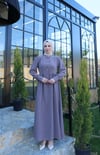 Düğme Detaylı Pileli Tesettür Elbise Kahverengi   HNT8528