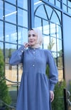 Düğme Detaylı Pileli Tesettür Elbise Koyu Gri  HNT8528