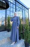 Düğme Detaylı Pileli Tesettür Elbise Koyu Gri  HNT8528