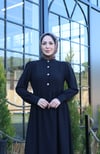 Düğme Detaylı Pileli Tesettür Elbise Siyah HNT8528