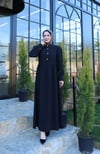 Düğme Detaylı Pileli Tesettür Elbise Siyah HNT8528