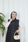 Düğmeli Kapitone  Tesettür Yelek Taba Gri  HNT8521