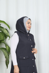 Düğmeli Kapitone  Tesettür Yelek Taba Gri  HNT8521