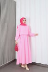 Bolerolu Beli Lastikli Tesettür Elbise Pembe   HNT011