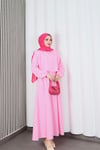 Bolerolu Beli Lastikli Tesettür Elbise Pembe   HNT011