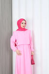 Bolerolu Beli Lastikli Tesettür Elbise Pembe   HNT011