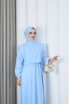 Bolerolu Beli Lastikli Tesettür Elbise Bebe Mavisi    HNT011