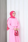 Bolerolu Beli Lastikli Tesettür Elbise Pembe   HNT011