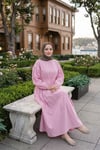 Belden Piliseli Bağcıklı Düğme Detaylı Elbise Pembe   HNT0310