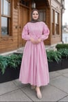 Belden Piliseli Bağcıklı Düğme Detaylı Elbise Pembe   HNT0310