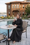 Belden Piliseli Bağcıklı Düğme Detaylı Elbise Siyah HNT0310