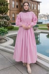 Belden Piliseli Bağcıklı Düğme Detaylı Elbise Pembe   HNT0310