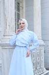 Fırfır Detaylı Kuşaklı Terikoton Elbise Bebe Mavisi    HNT0313