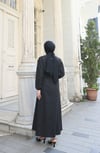 Fırfır Detaylı Kuşaklı Terikoton Elbise Siyah  HNT0313