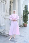Fırfır Detaylı Kuşaklı Terikoton Elbise Pembe    HNT0313