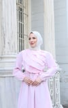 Fırfır Detaylı Kuşaklı Terikoton Elbise Pembe    HNT0313