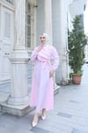 Fırfır Detaylı Kuşaklı Terikoton Elbise Pembe    HNT0313