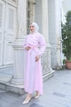 Fırfır Detaylı Kuşaklı Terikoton Elbise Pembe    HNT0313
