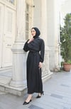 Fırfır Detaylı Kuşaklı Terikoton Elbise Siyah  HNT0313