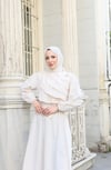 Fırfır Detaylı Kuşaklı Terikoton Elbise Krem    HNT0313
