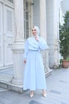 Fırfır Detaylı Kuşaklı Terikoton Elbise Bebe Mavisi    HNT0313