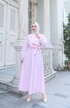 Fırfır Detaylı Kuşaklı Terikoton Elbise Pembe    HNT0313